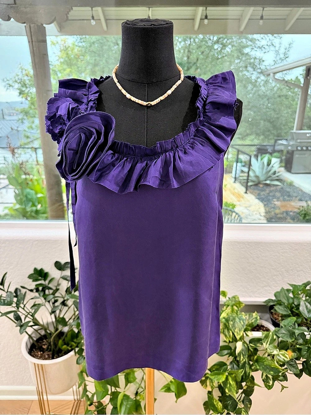 J.Crew Silk Ruffle Top in Purple Size 2 Blouse Sleeveless
